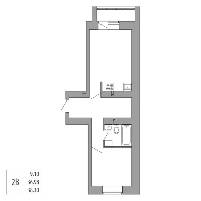 Купить 2-комнатную квартиру (2В) ЖК Восьмое небо г.Кукмор жилой дом №1